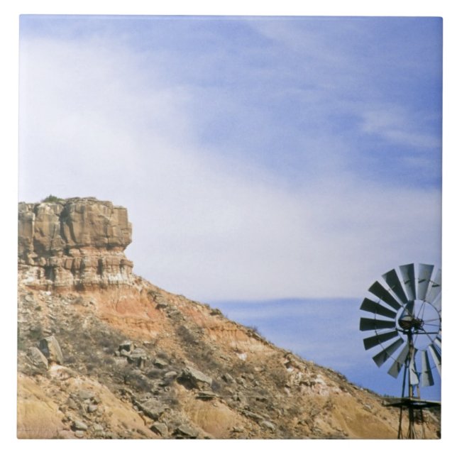 NA, USA, Texas Windmill and cliffs of Palo Duro Tile (Front)