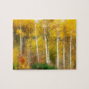 NA, USA, Washington, Fall Aspen Trees along Jigsaw Puzzle