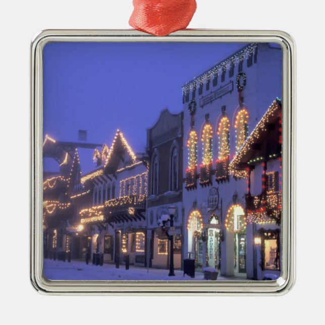 NA, USA, Washington, Leavenworth. Main Street Metal Tree Decoration (Front)