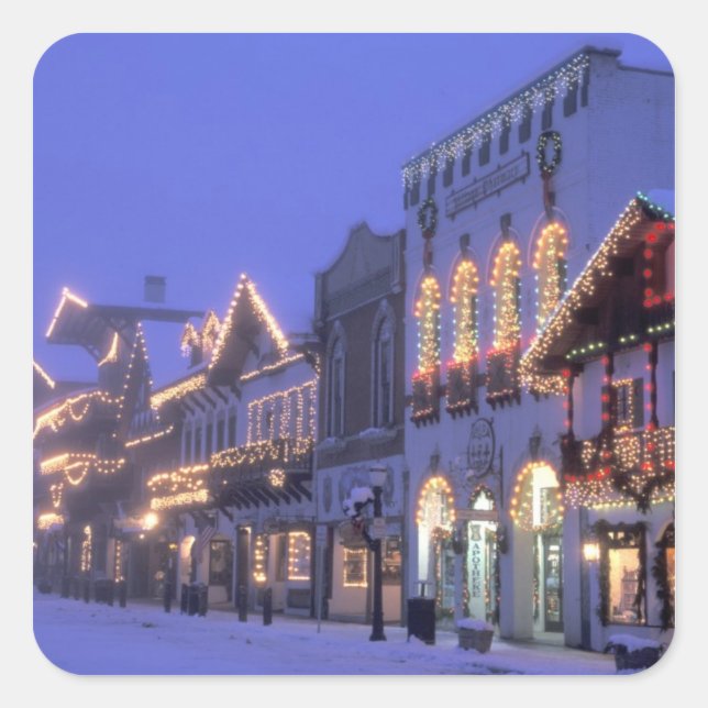 NA, USA, Washington, Leavenworth. Main Street Square Sticker (Front)
