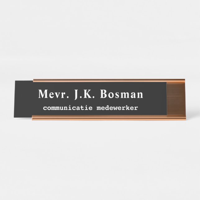 Naam en titel bureau naambordje desk name plate (Front)