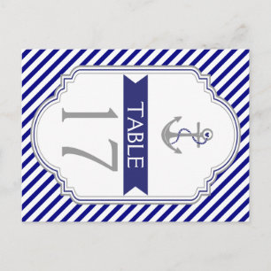 Naby blue anchor nautical wedding table number postcard
