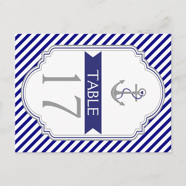 Naby blue anchor nautical wedding table number postcard (Front)