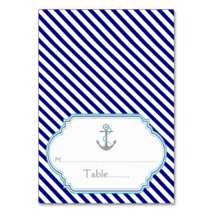 Naby blue, aqua nautical wedding escort card