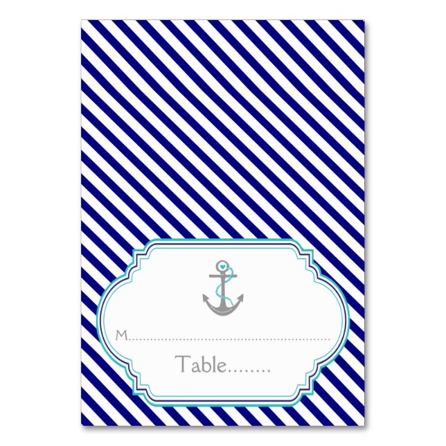 Naby blue, aqua nautical wedding escort card (Front)