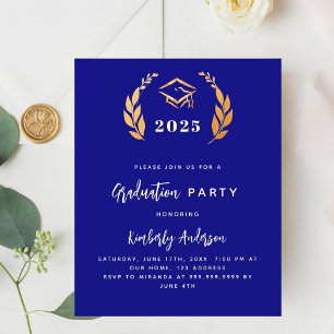 Naby blue gold wreath Graduation Party invitation