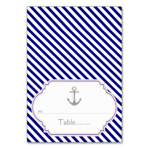 Naby blue, pink nautical wedding escort card