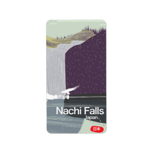 Nachi Falls Japan vintage style travel poster Label