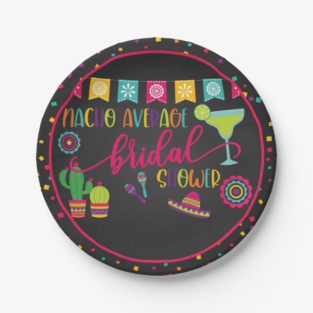 Nacho Average Bridal Shower Party Plate - Blk (Front)