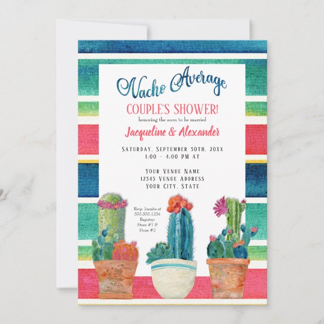 Nacho Average Couples Shower Floral Desert Cactus Invitation (Front)