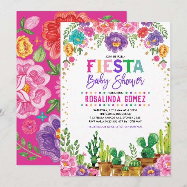 Nacho Average Fiesta Floral Girl Baby Shower Invitation (Front/Back)