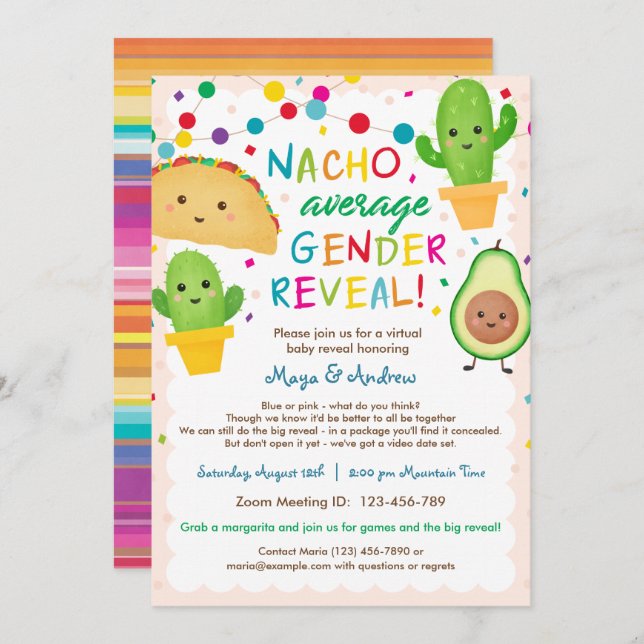 Nacho Average Gender Reveal - Virtual Baby Shower Invitation (Front/Back)