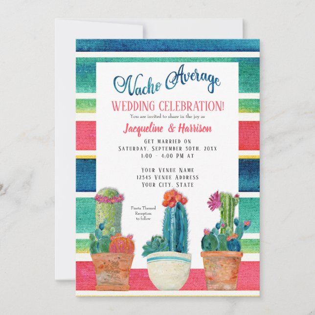 Nacho Average Wedding Fiesta Floral Desert Cactus Invitation (Front)