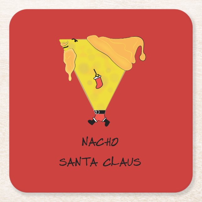 Nacho Santa Claus Square Paper Coaster (Front)