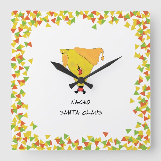 Nacho Santa with Chips Square Wall Clock (Front)