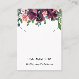 Nacklace  Display Card  Burgundy Watercolor Floral