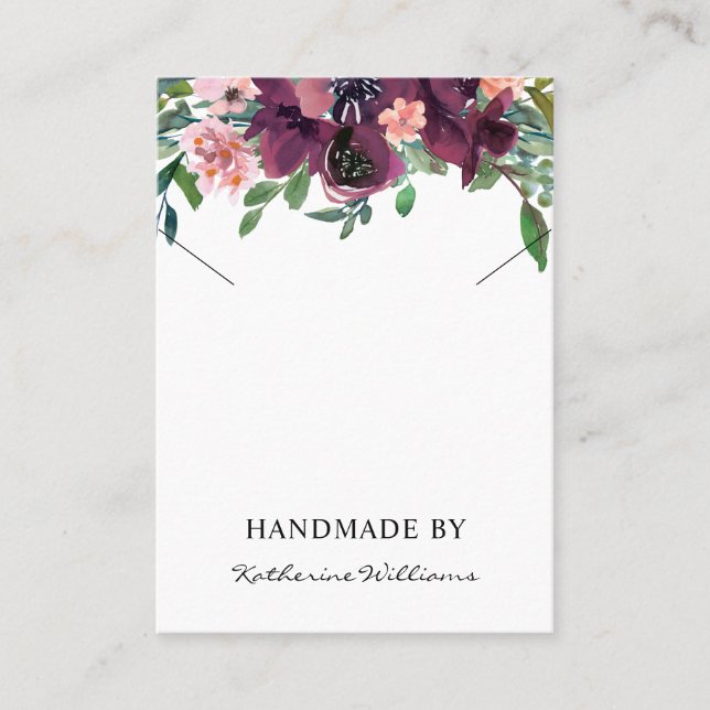 Nacklace  Display Card  Burgundy Watercolor Floral (Front)