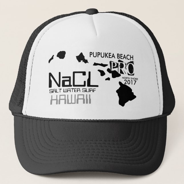 NaCL SALT WATER SURF PUPUKEA BEACH Trucker Hat (Front)