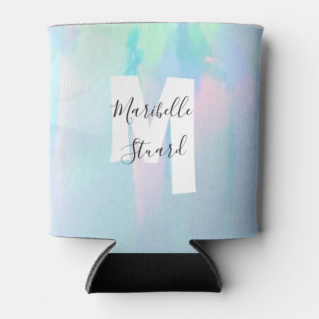 Nacre coastal tropical elegant beach Monogram Can  Cooler (Front)