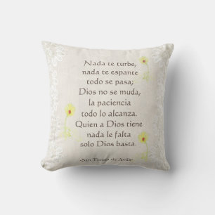 "Nada te turbe" San Teresa di Avila White on White Cushion