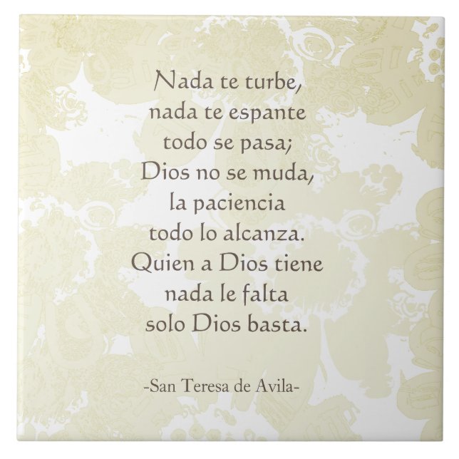 "Nada te turbe" San Teresa di Avila White on White Tile (Front)