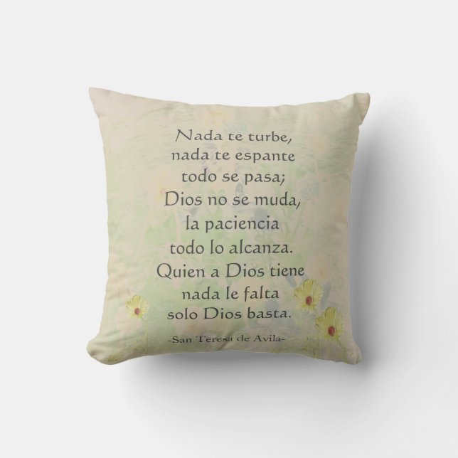 "Nada te turbe" St.Teresa de Avila Spanish&English Cushion (Front)