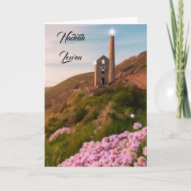 Nadelik Lowen Cornish Christmas tin mine. Holiday Card (Front)