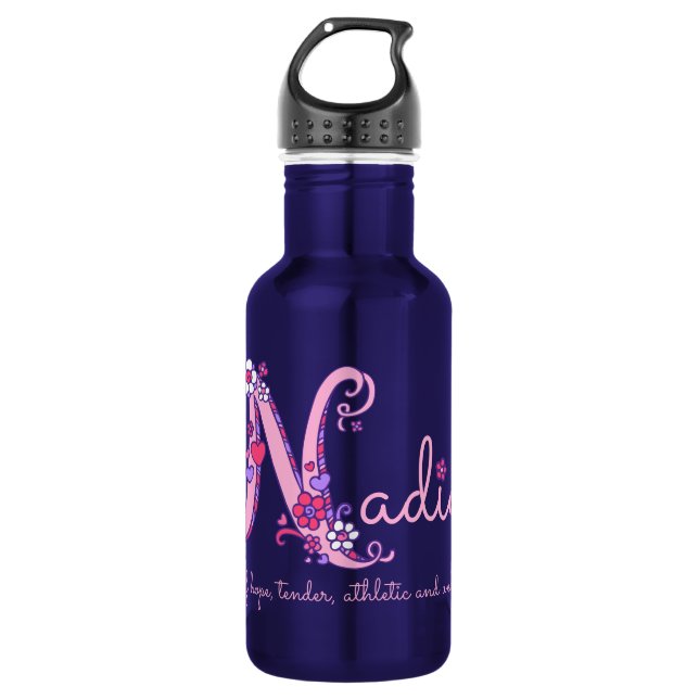 Nadia girls name and meaning letter N water bottle (Front)
