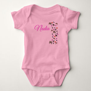 Nadia, Name Logo With Australian Wildlife,  Baby Bodysuit