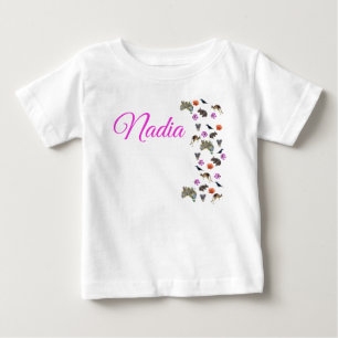 Nadia, Name Logo With Australian Wildlife,  Baby T-Shirt