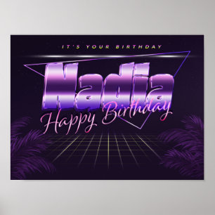 Nadia Name Vorname lila retro Poster Geburtstag