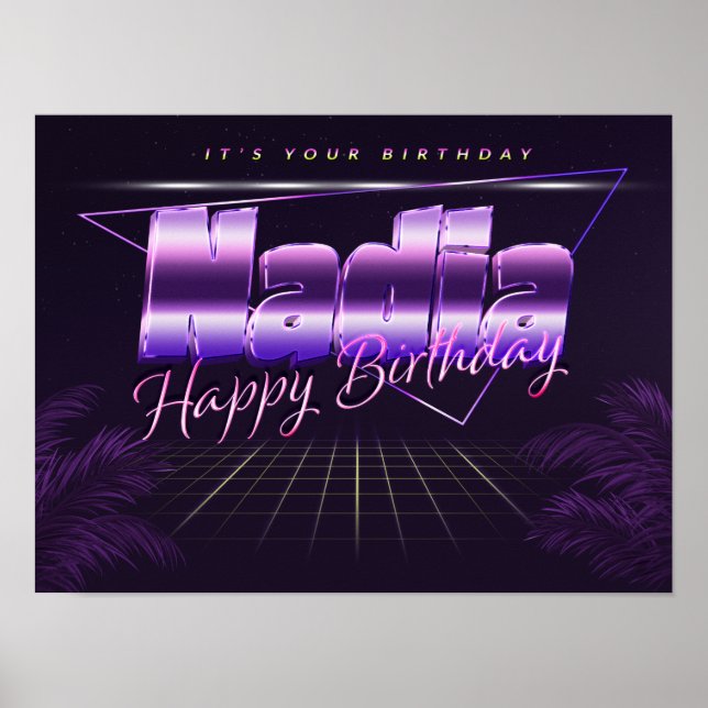 Nadia Name Vorname lila retro Poster Geburtstag (Front)