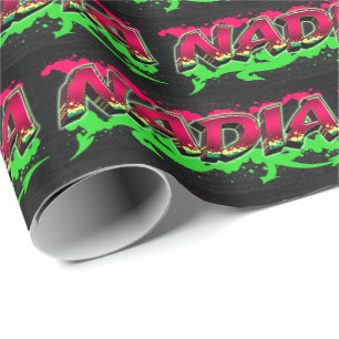 Nadia Vorname Name Graffiti red green Wrapping Paper