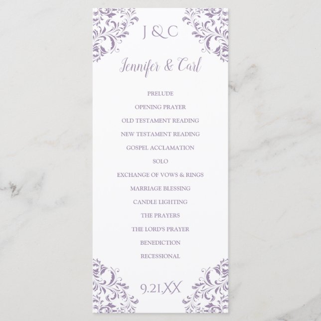 Nadine Wedding Program | Tea-Length (Lavender) Programme (Front)