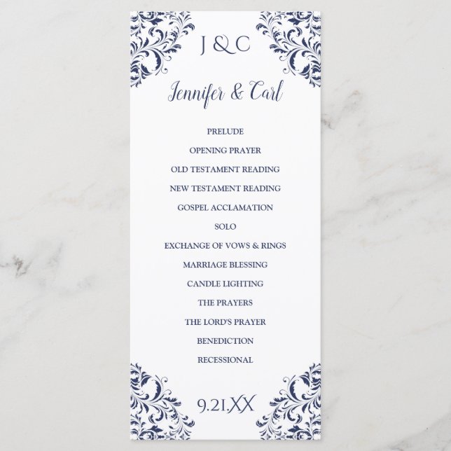 Nadine Wedding Program | Tea-Length (Navy Blue) Programme (Front)