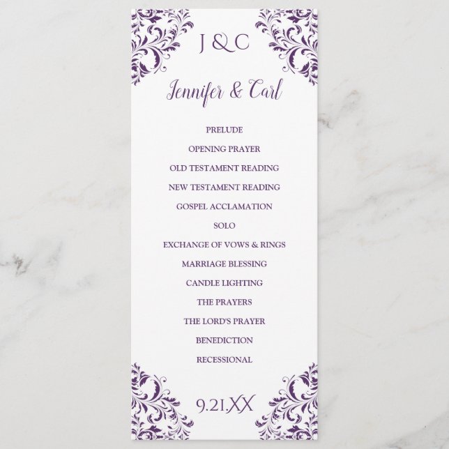 Nadine Wedding Program | Tea-Length (Plum Purple) Programme (Front)