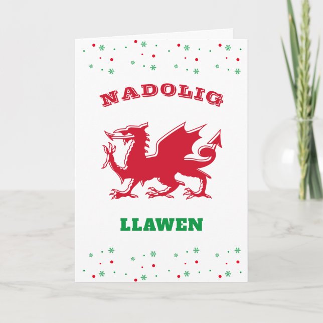 Nadolig Llawen Merry Christmas Red Welsh Dragon Holiday Card (Front)