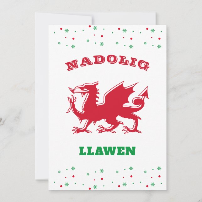 Nadolig Llawen Red Welsh Dragon Merry Christmas Holiday Card (Front)