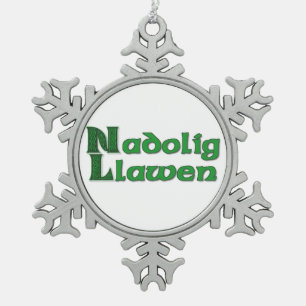 Nadolig Llawen - Welsh Christmas Snowflake Snowflake Pewter Christmas Ornament