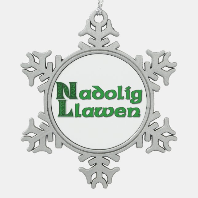 Nadolig Llawen - Welsh Christmas Snowflake Snowflake Pewter Christmas Ornament (Front)