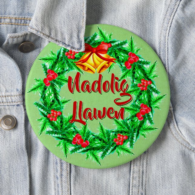 Nadolig Llawen Welsh Merry Christmas badge (In Situ)
