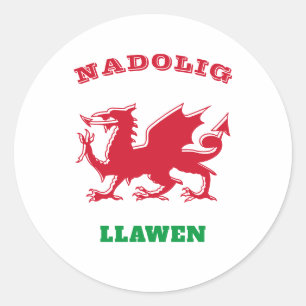 Nadolig Llawen Welsh Merry Christmas Simple Celtic Classic Round Sticker