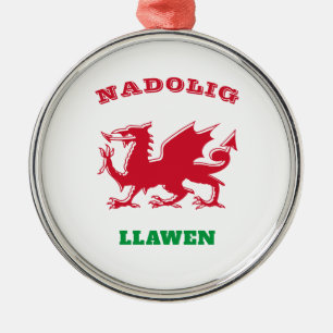 Nadolig Llawen Welsh Merry Christmas Simple Celtic Metal Tree Decoration