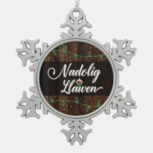 Nadolig Llawen Welsh Merry Christmas, Wales Snowflake Pewter Christmas Ornament