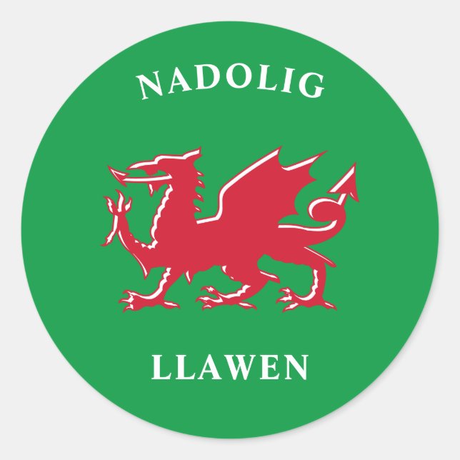 Nadolig Llawen Welsh Simple Celtic Merry Christmas Classic Round Sticker (Front)
