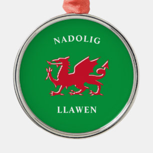 Nadolig Llawen Welsh Simple Celtic Merry Christmas Metal Tree Decoration