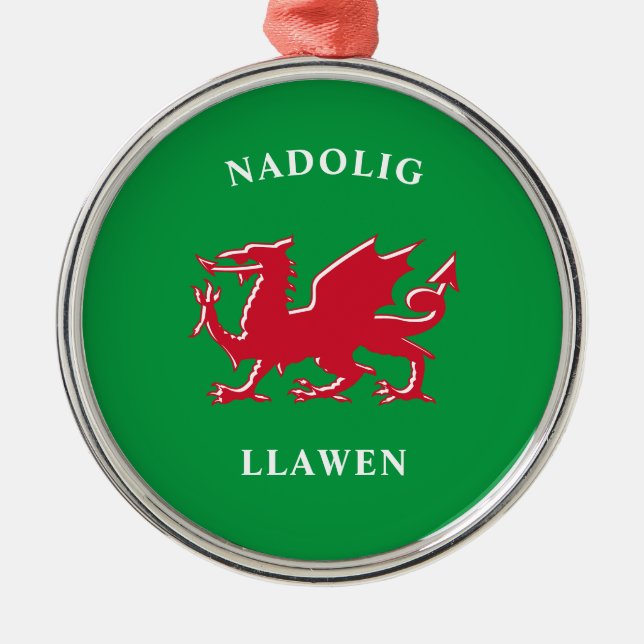 Nadolig Llawen Welsh Simple Celtic Merry Christmas Metal Tree Decoration (Front)