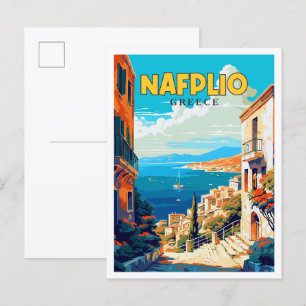 Nafplio Greece vintage travel illustration Postcar Postcard