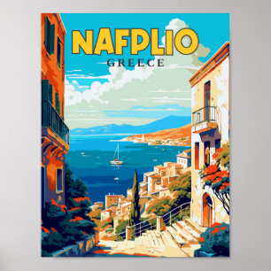 Nafplio Greece vintage travel illustration Postcar Poster