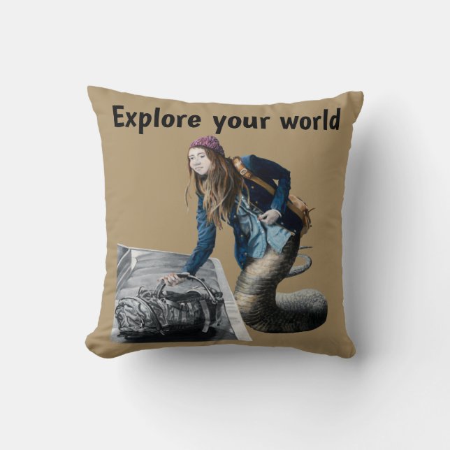 Naga Exploring World Travel Fantasy Art Pillow (Front)